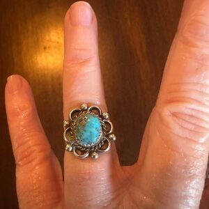 Blue Silver Ornate Ring with Intricate Design